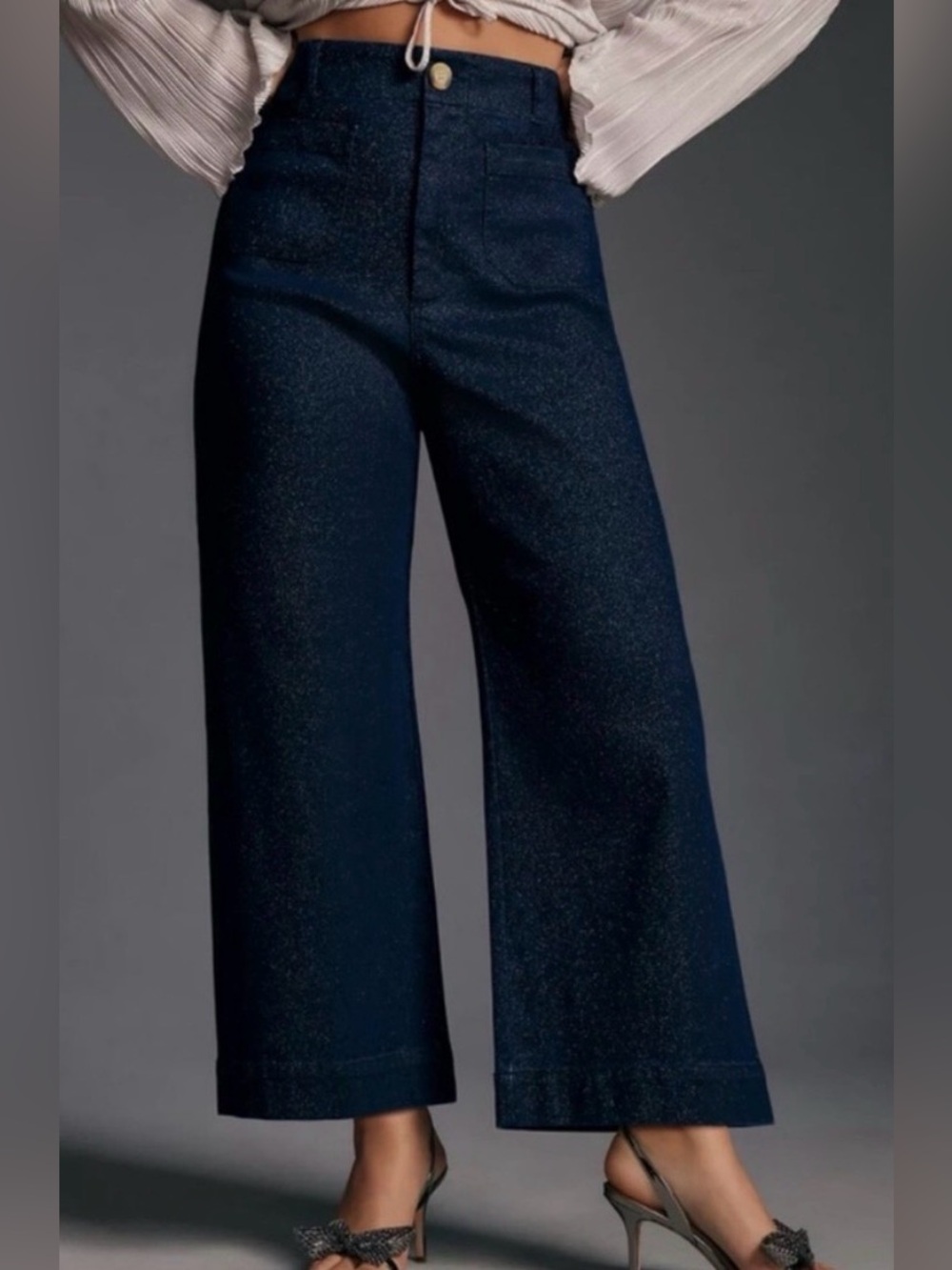 NWOT Anthropologie Maeve Colette Cropped Wide-Leg Pants High-Rise Navy Size 31